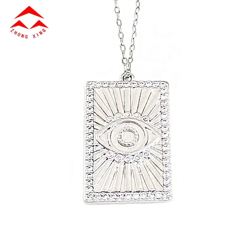 Zhongxing Silver Plated Brass Waterproof Pendant Necklace Jewelry Women Square Eye Sign Necklace Wholesale