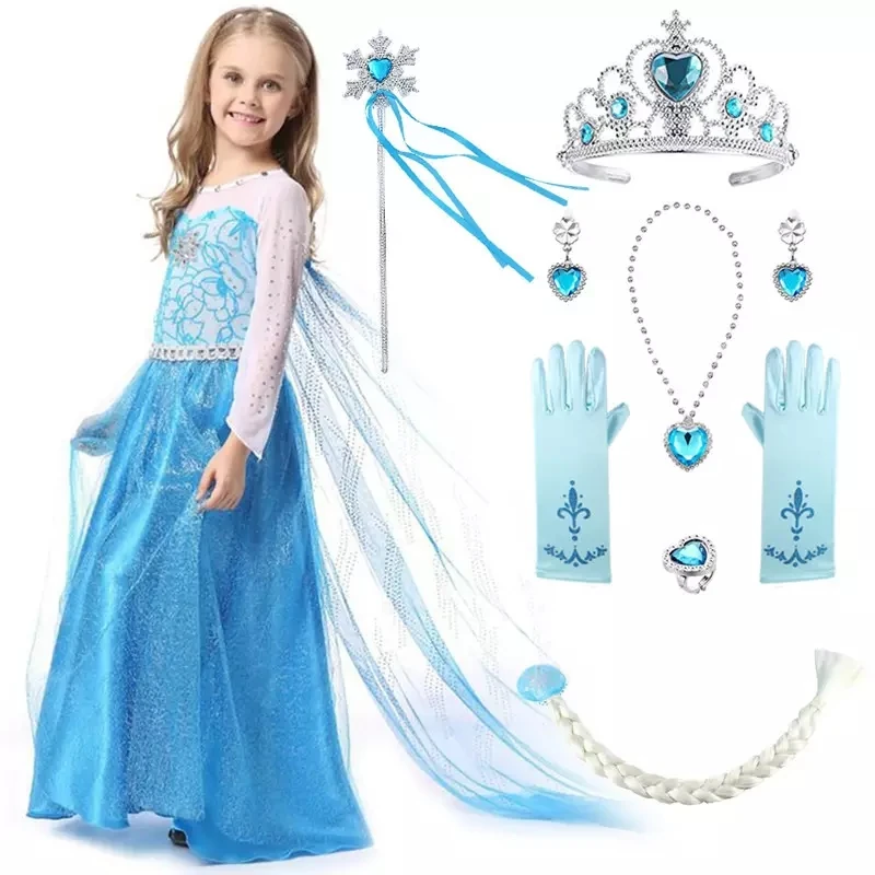 2024 Elsa Anna Snow White Princess Dress Birthday Party Sofia Belle Rapunzel Princess Dress Costume For Girl