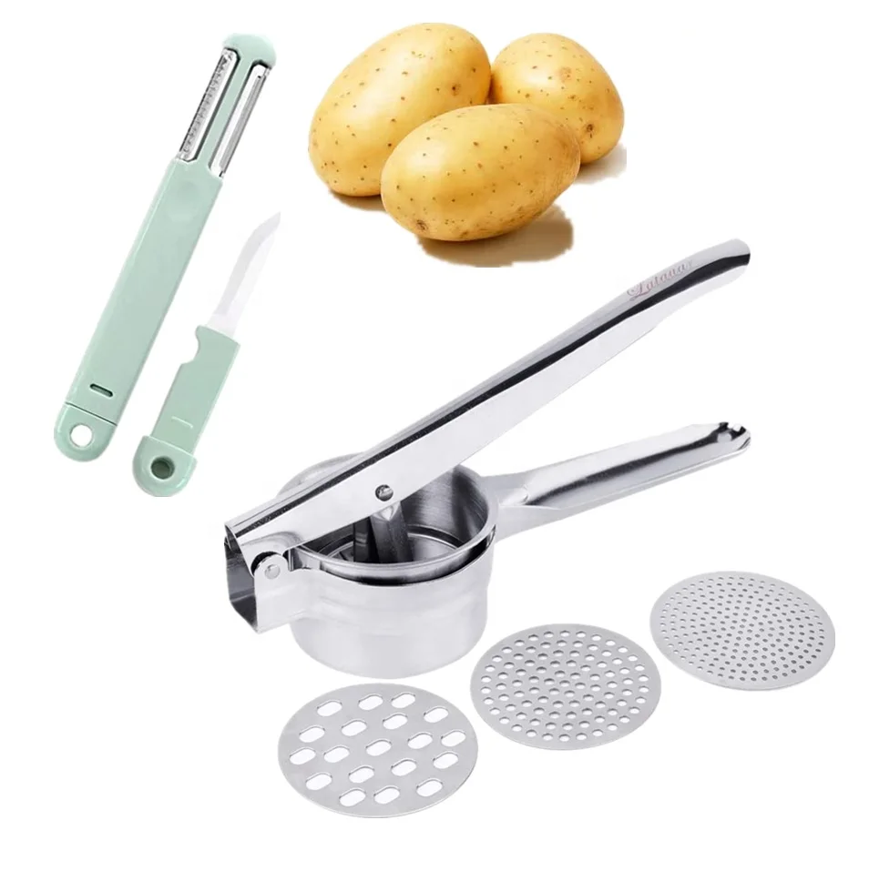 Stainless Steel Potato Ricer with 3 Function peeler  Potato Masher with 3 changeable Discs  for Baby food