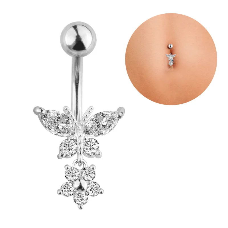 Chic Butterfly Zircon Fashion High Quality Surgical Steel Navel Piercing Belly Button Rings Belly Piercing Body Jewelry