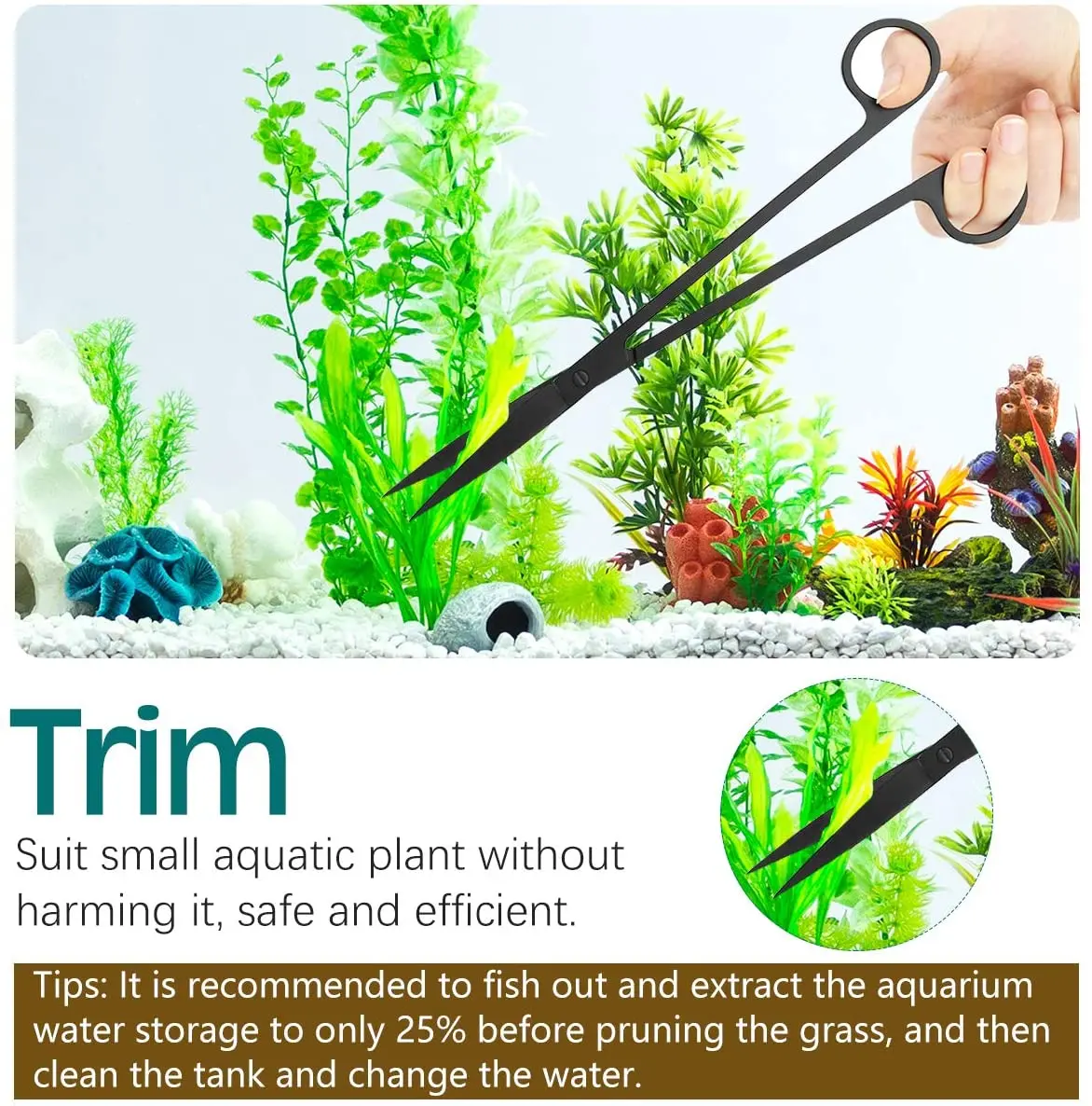 5 In 1 Long Stainless Steel Tweezers Scissor Aquatic Plants Cleaning Tool for Aquariums & Fish Tank Aquarium Scissor Tools Kit