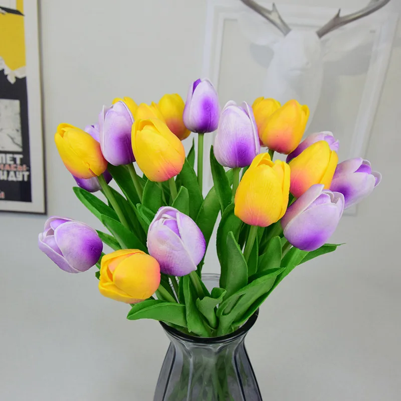 2021 новый пластиковый белый; Искусственная кожа (ПУ) букет цветов оптовая продажа Тюльпан Цветок розы шелковые искусственные