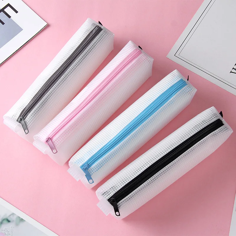 Оптовая продажа канцелярские товары сетчатый белый прозрачный пенал для карандашей детский школьный школьников