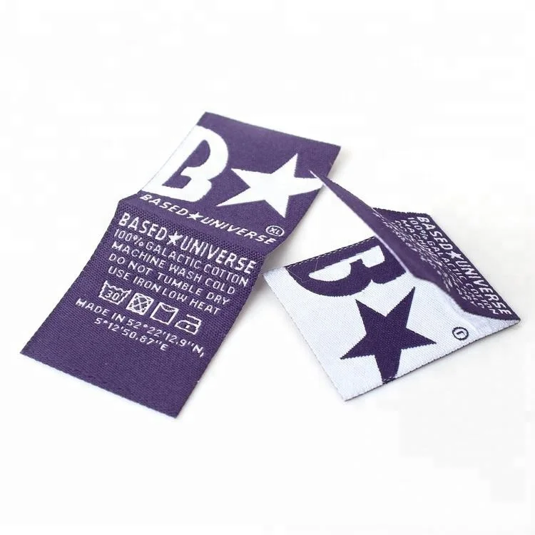 Jacquard Factory Custom Name Logo Cheap Centerfold Woven Wasah Care Labels and Hem Tags for Clothes