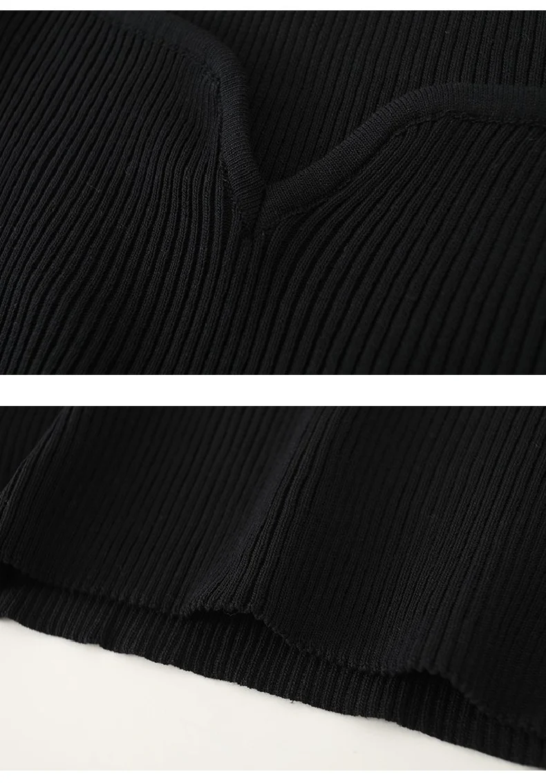 Fashionable Wide Collar Women Lady Tops Knitted Black Basic Sweaters Knitwear for Women