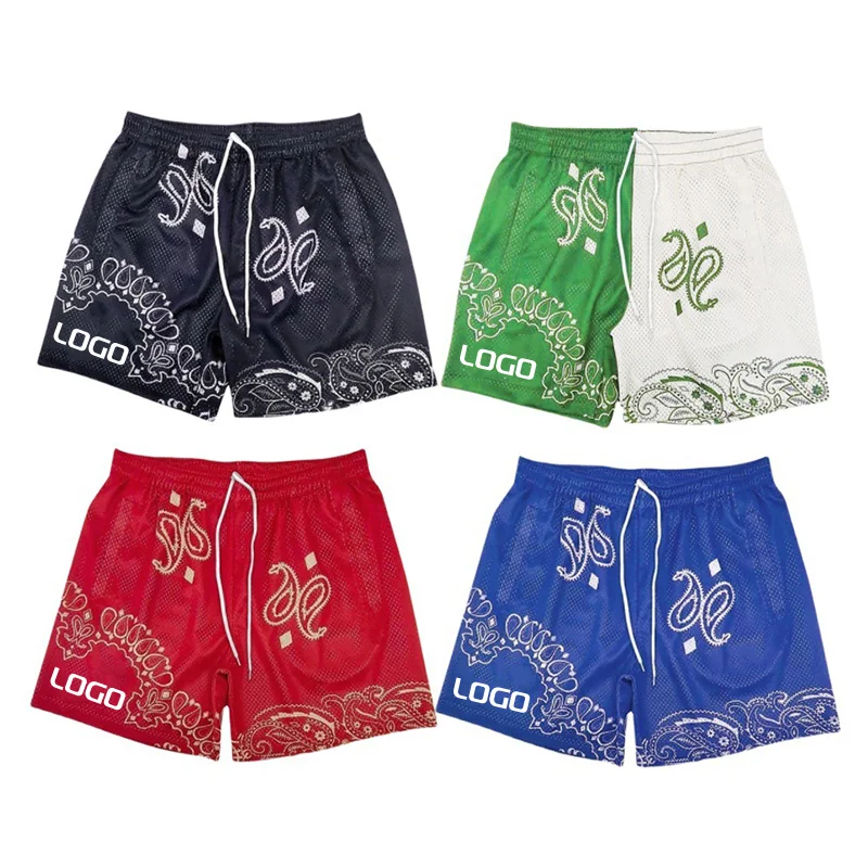 Custom Logo Above the Knee With Drawstring Pockets Gym 5 Inch Sublimation Polyester Mesh Mens Knitted Shorts