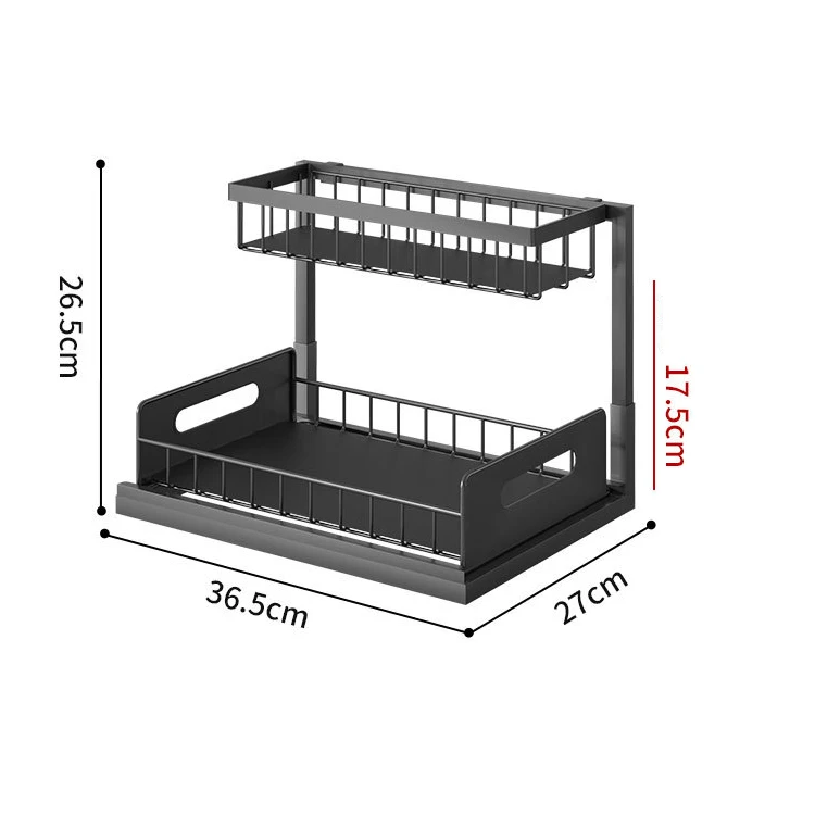 Kitchen and Bathroom Organization Plastic Home Storage Shelf Rack 2-Tier Under the Sink Organizer with Basket