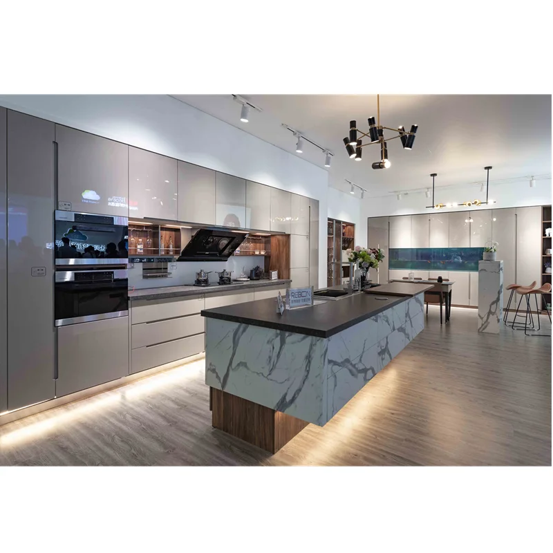 China cheap price Custom design wooden  kitchen furniture cabinet with  island