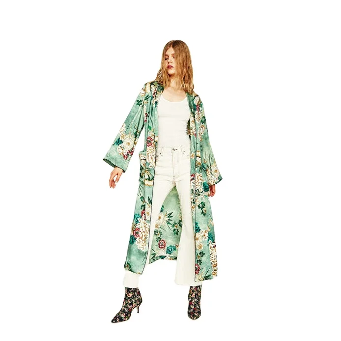 
Long Sleeve Kimono Woman Coat Latest Design Floral Long Cardigan 