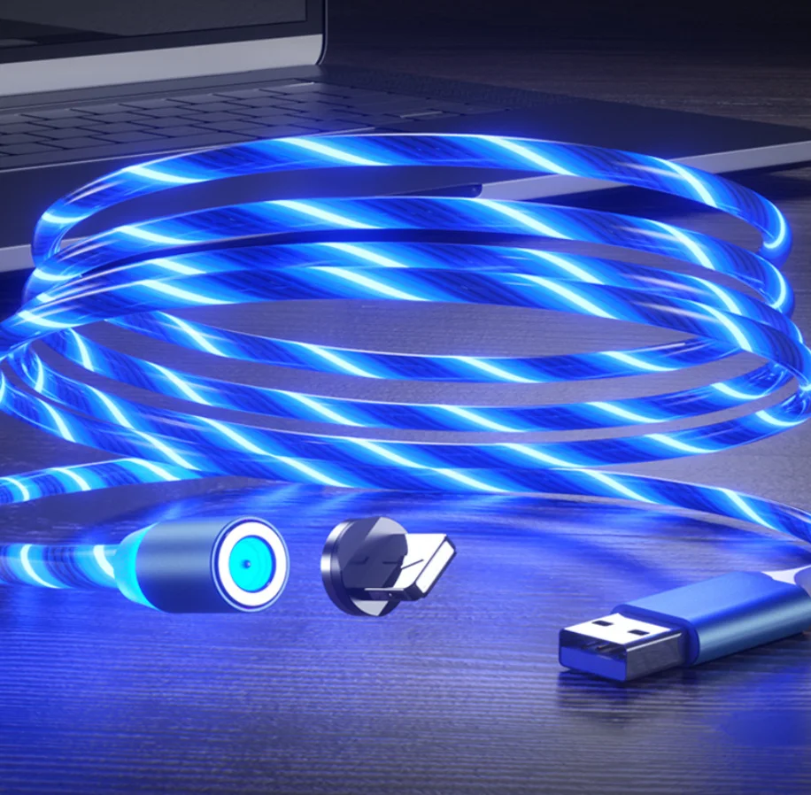 
2019 new style 3 in 1 Magnetic Cable LED USB Cable for Samsung Luminous Light USB Cable hot selling in US for phone charging 