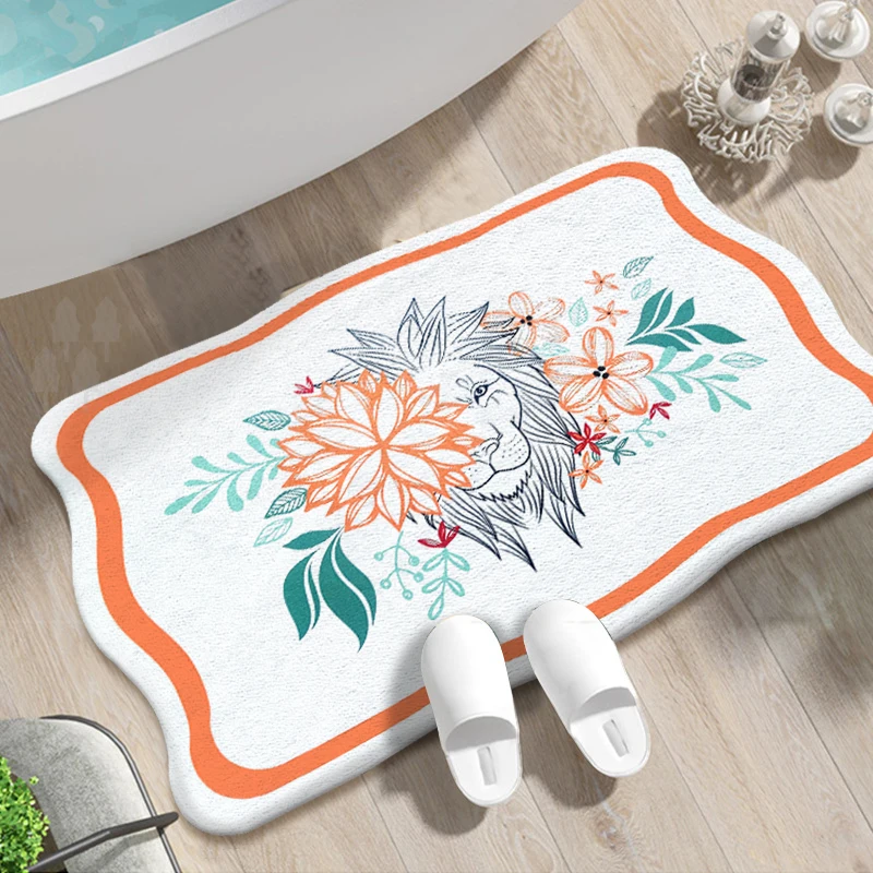 Creative lion and flowers bathroom rugs printed home decoration bath mats