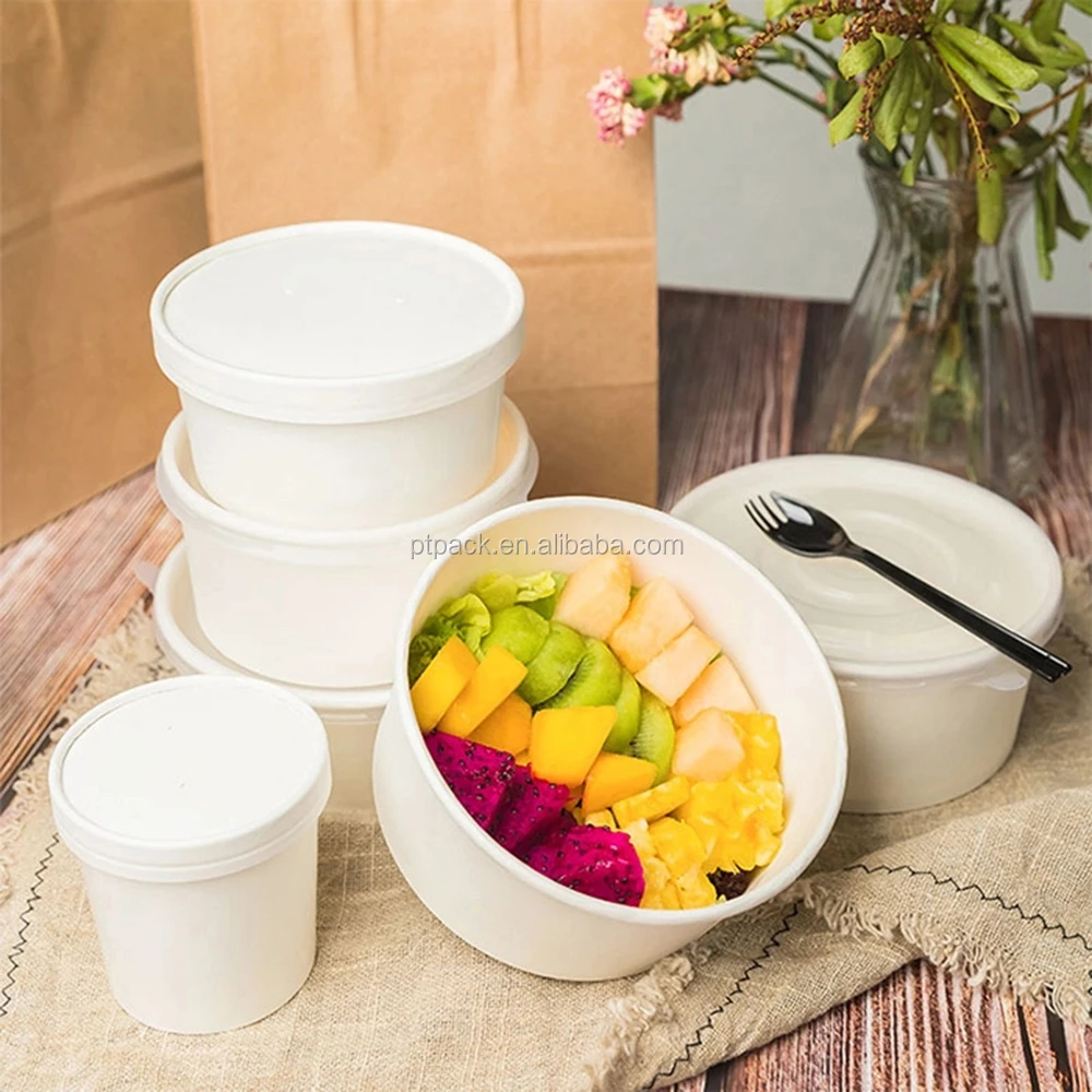 PTPACK Round Paper Container for salad lunch Takeout Container