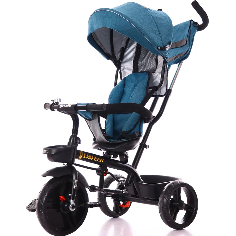 Kids Ride On Bike Trike Toy Plastic Material Baby Folding Walker Stroller Tricycle For Children With Push Handle And Umbrella