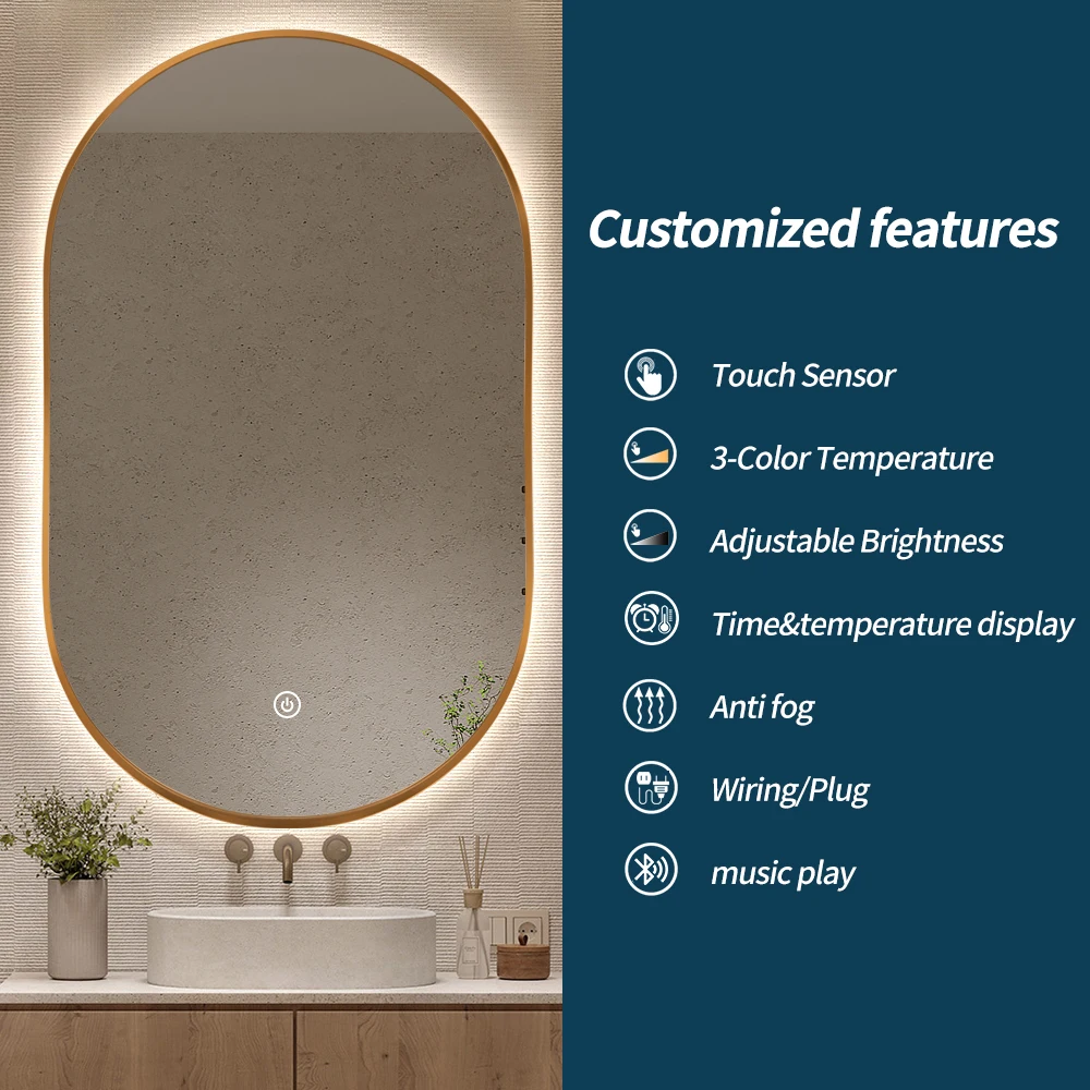 Luxurious led mirror cabinet touch / motion sensing switch deforgger oval full-length vanity living room led bathroom mirror