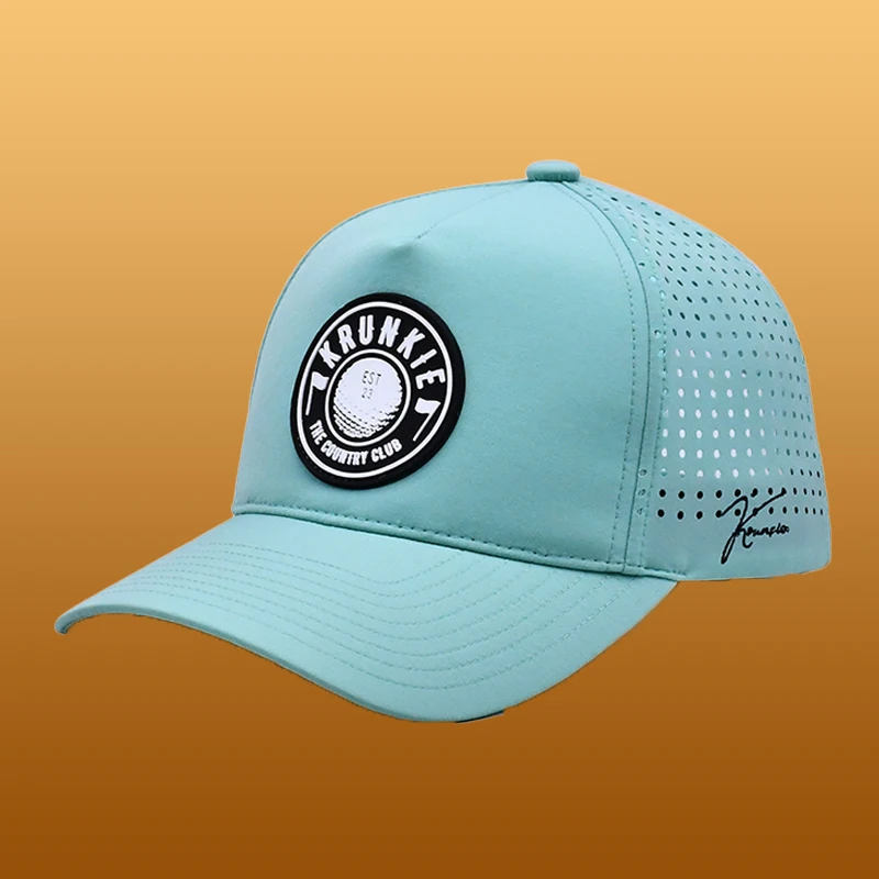 Custom Men 5 Panel Laser Cut Hole Perforated Gorras Baseball Cap,Rubber Logo Quick Dry Performance Waterproof UV Sport Hat