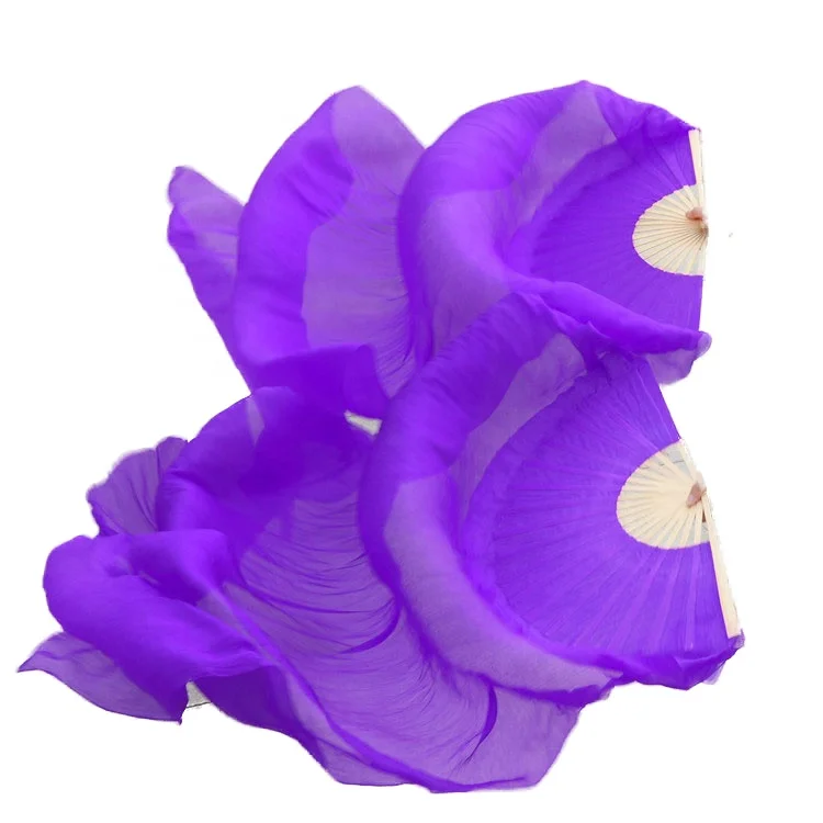 Hand Green Dyeing Charming purple series Belly Dance Long Bamboo Silk Fans
