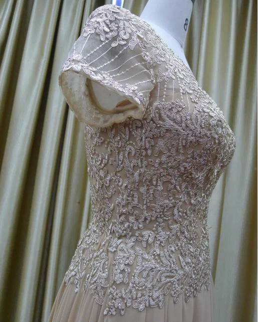 Lilac champagne mauve lace embroidered A-line chiffon Mother of The Bride Dresses with sleeves