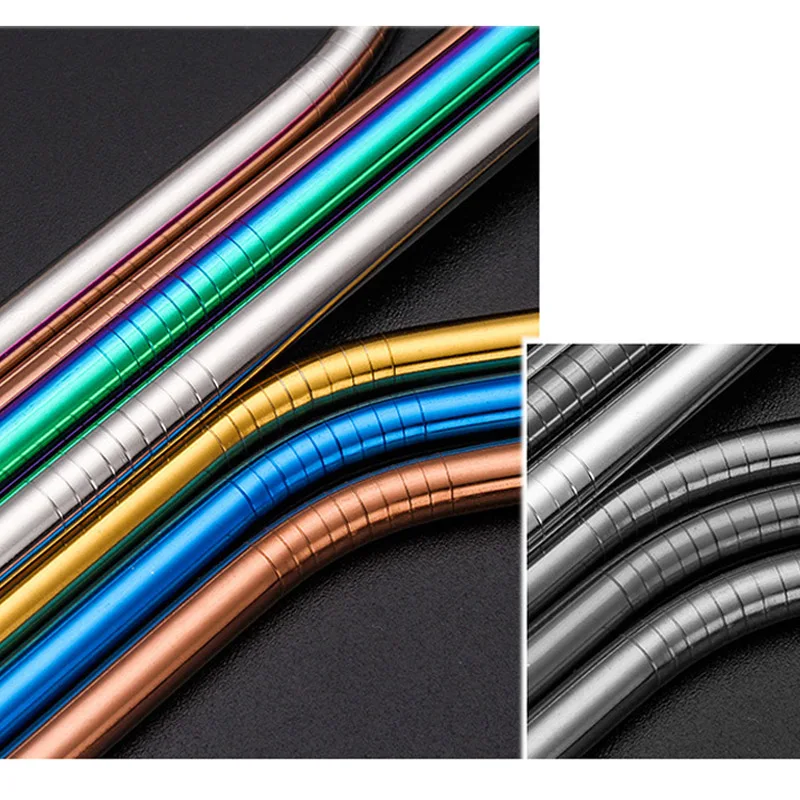 
Wholesale High Quality Custom Logo Reusable 8 piece 304 Stainless Steel Metal drinking Straws Set With Brush And Pouch 