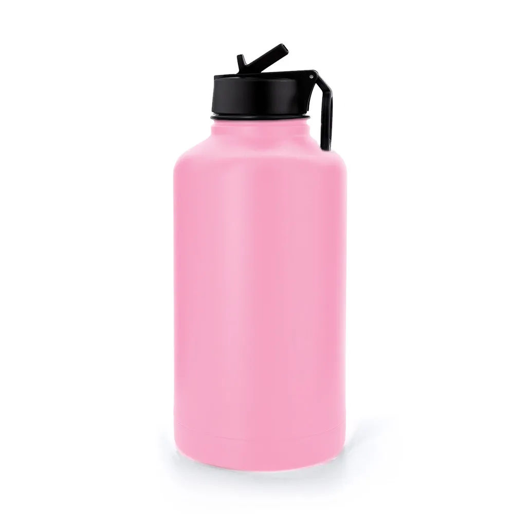 One Gallon Water Bottle 64oz Insulated Vacuum  Stainless Steel Large Flask Jug with  Handle Straw Spout Lids