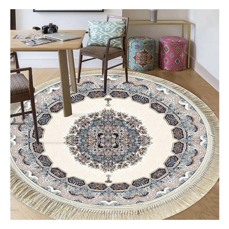 Top quality persion round rug with tassel luxury carpet custom washable carpets and rugs