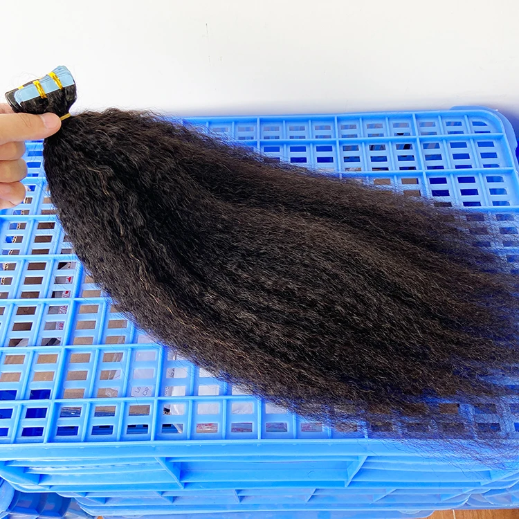 Natural Curly Vietnamese Yaki Straight Raw Indian Hair Tape Ins Thick Kinky Straight Tape In Human Hair Extensions
