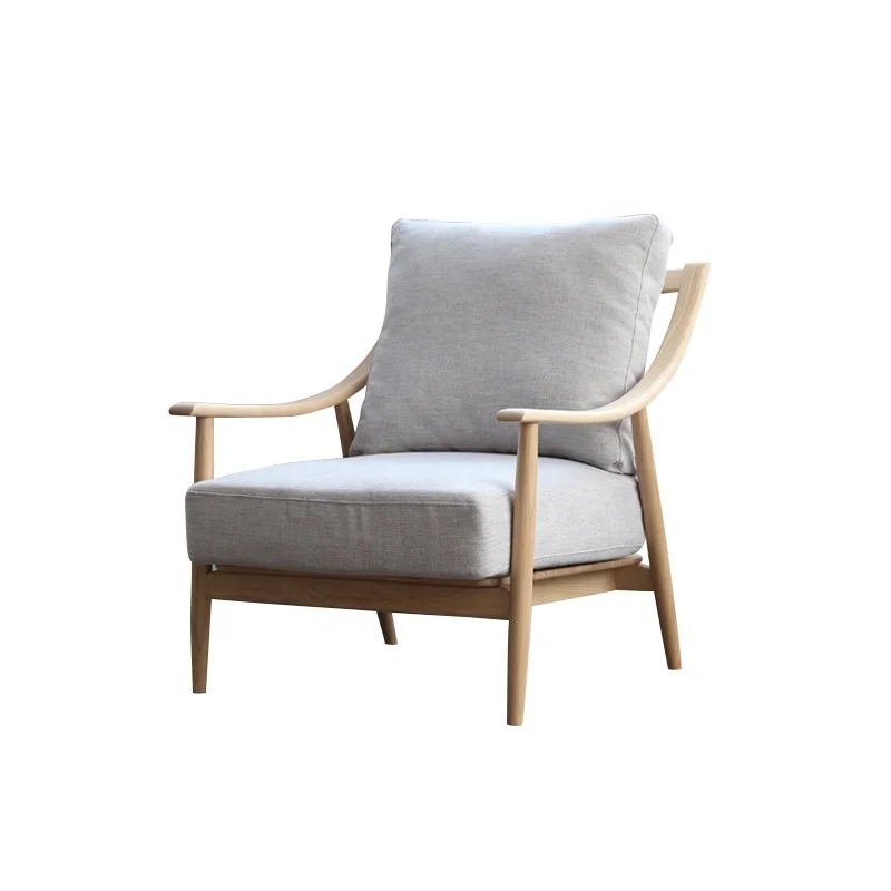 Современное изогнутое кресло среднего века, скандинавский натуральный деревянный стул, съемный диван с подушкой, дизайнерское кресло для отдыха