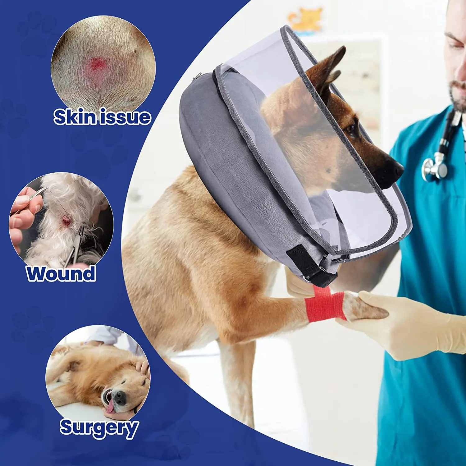 OEM Custom Anti Licking Adjustable Dog Cone Collar For After Surgery