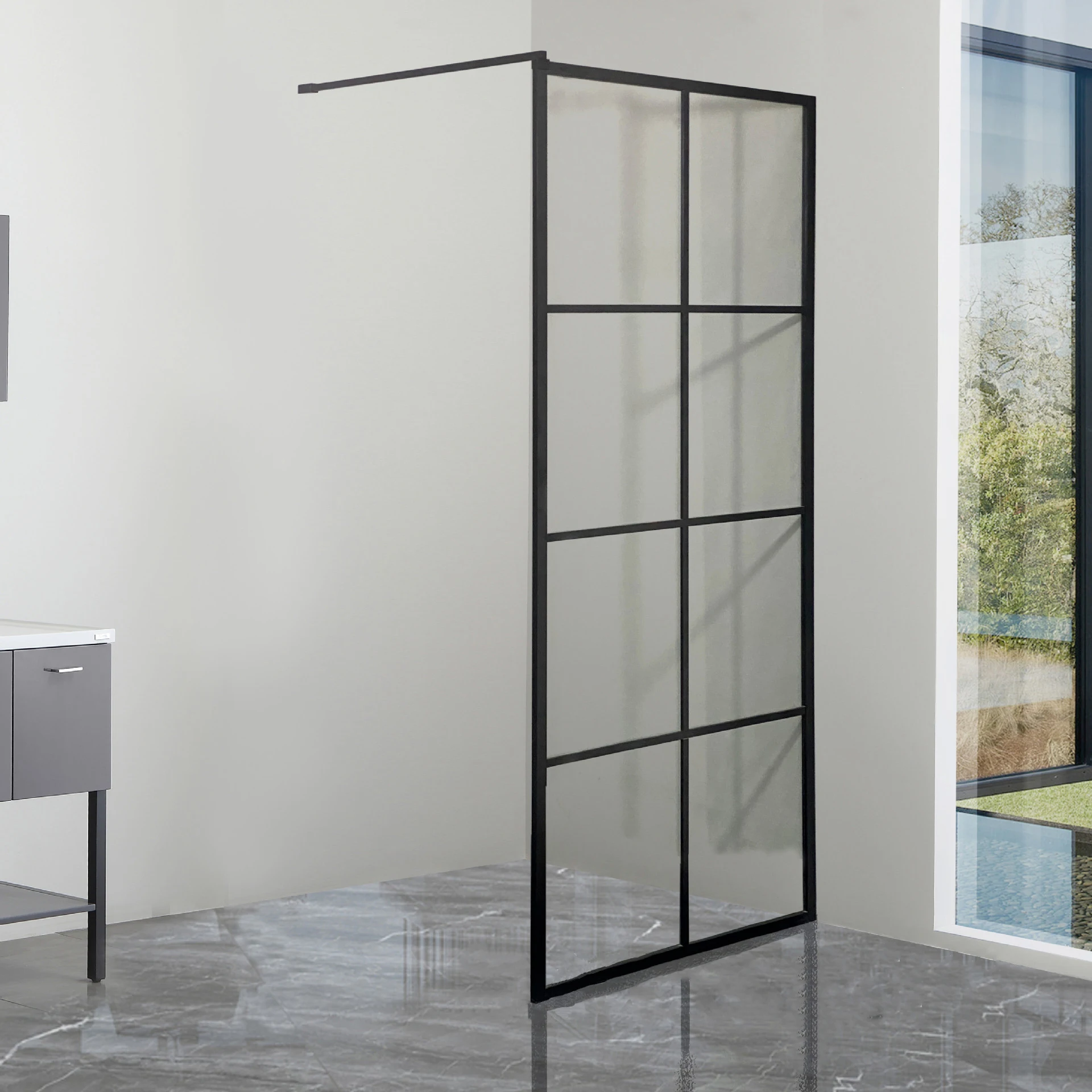 New hot selling European style black fixed walk-in shower partition door Shower glass panel