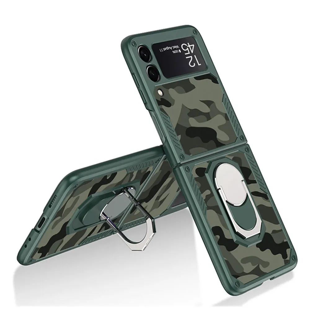 Scasync 2021 New Luxury Camouflage Series Mobile Phone Case Cover for Samsung Galaxy Z Flip 3 5G Ring Holder Case