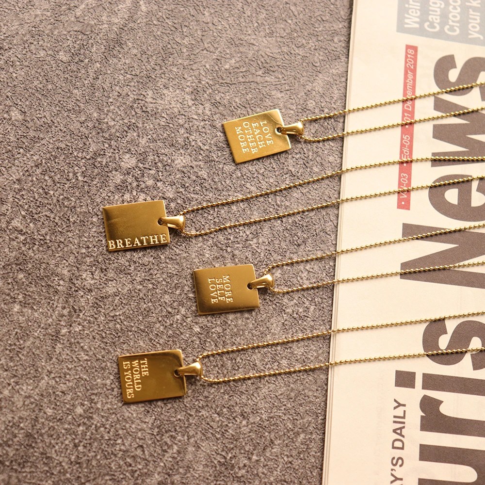Модное ожерелье с квадратными карточками из нержавеющей стали 316L с золотым покрытием