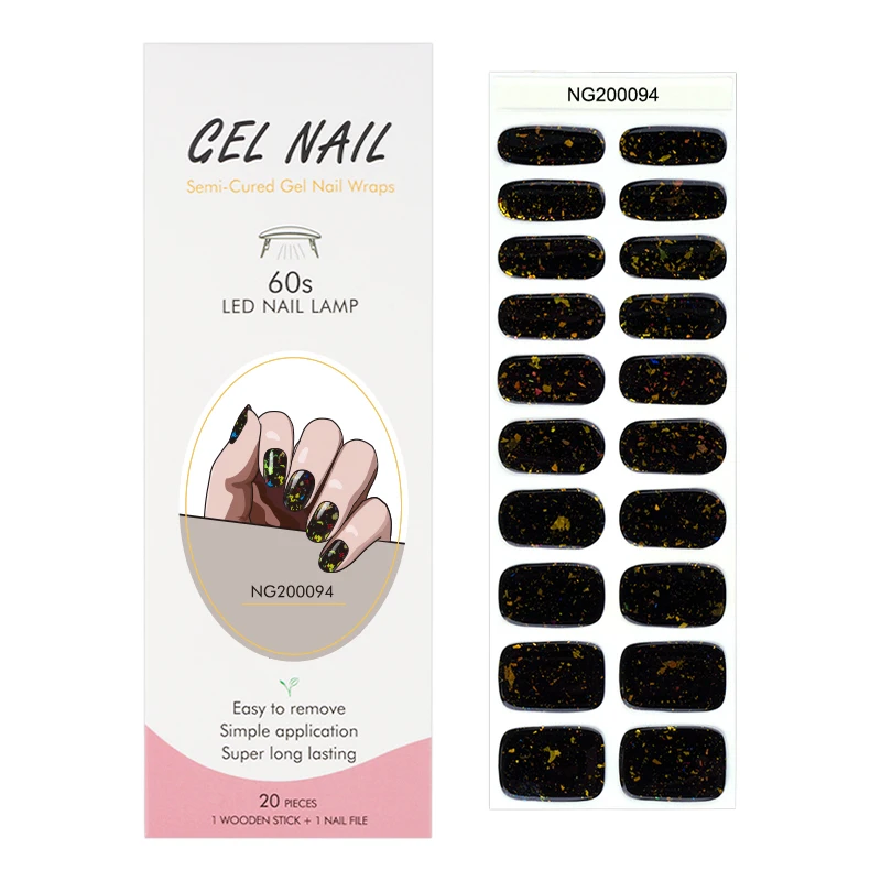 Uv gel Hot Sell Semi Cured Wraps Long Lasting Gel Nail Stickers New Arrival Styles Nail Gel Wraps With Uv Lamp
