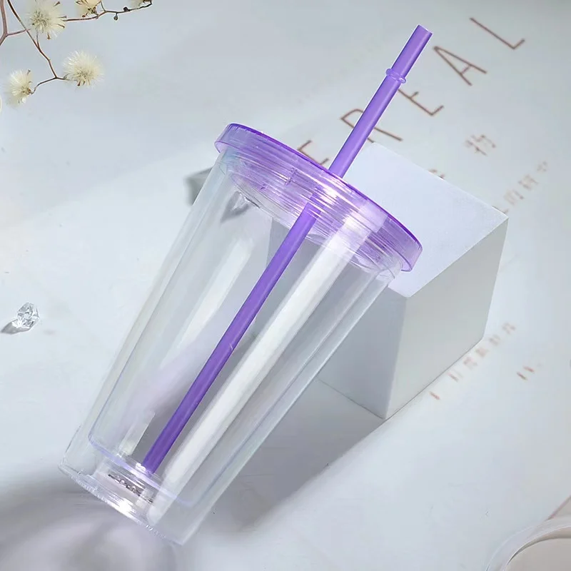 Высокое качество 16oz со светодиодной подсветкой стакан с двойными стенками Пластиковые Многоразовые кружки крышками и соломинки Led тумблер чашки