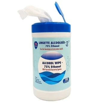 Private Label Easy Customization Low MOQ 75% Ethyl Alcohol Antiseptic Canister 100pcs Alcohol Wipes