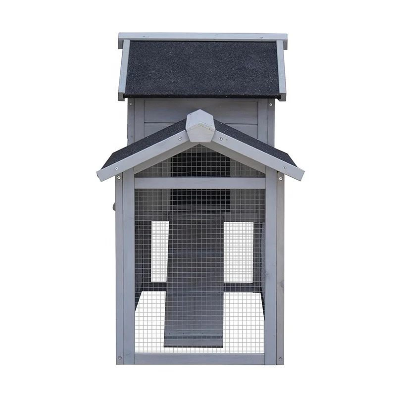 Rabbit Hutch Outdoor 2-Tier Bunny Cage with No Leak Plastic Tray Rabbit House for Rabbits Chicks Easy Assembly Grey