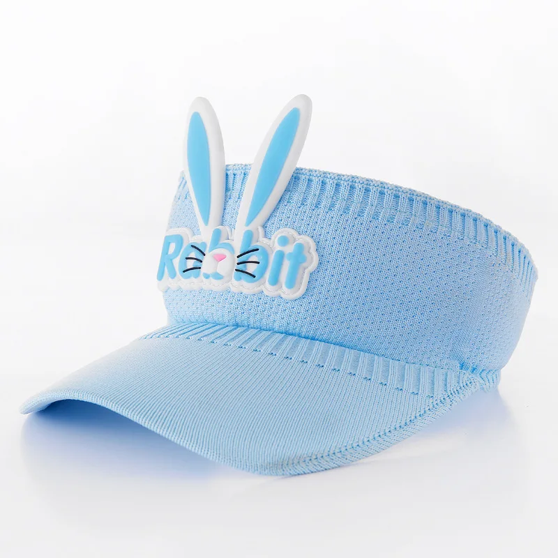 2024 Cheap Price Summer Kids Beach Sun Hat Cute Rabbit Empty Top Big Brim Hat Visor Cap