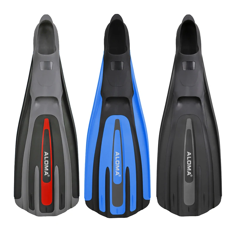 Aloma Custom Dual Hardness TPR 3colors Foot Pocket Snorkeling Diving Flipper Long Free Diving Fins for Diver