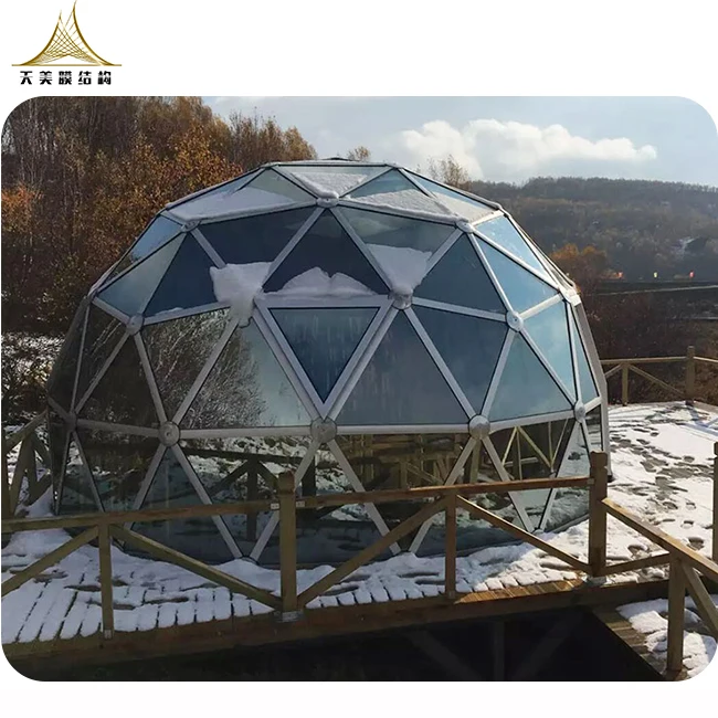 Геодезическая стеклянная купольная палатка igloo с ванной зимой