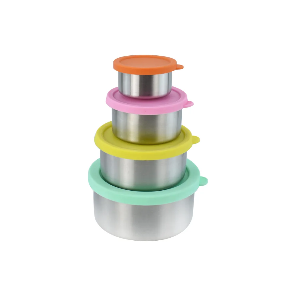 Set of 4 pcs stainless steel snack container color silicone lids food container leakproof lunch box