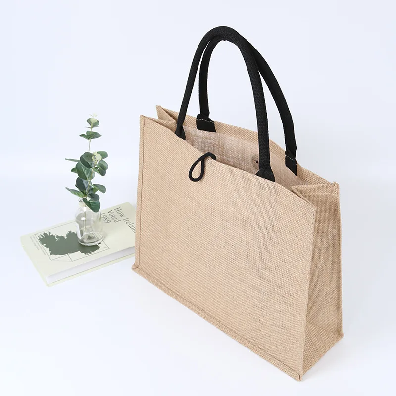 High Quality Custom Logo Large Natural Eco Friendly Plain Hemp Shopper Burlap Jute Tote Bag for Shopping