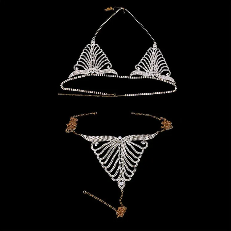  Custom Summer Beach Underwear Diamond Bra Chain Jewelry Sets for Party Bikini Sexy