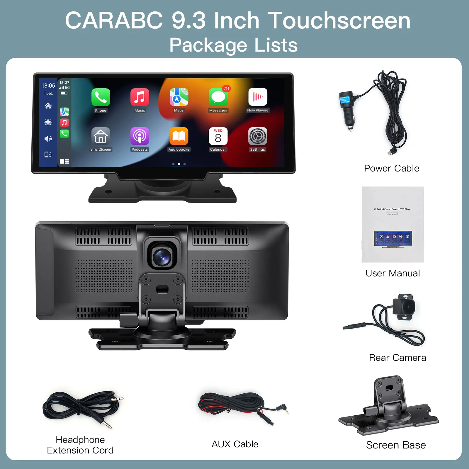 Autoabc 10.26 inch Car Radio Wireless Carplay Touch screen for any car Android auto Smart Screen Mp5 Car Dvd Player With Camera