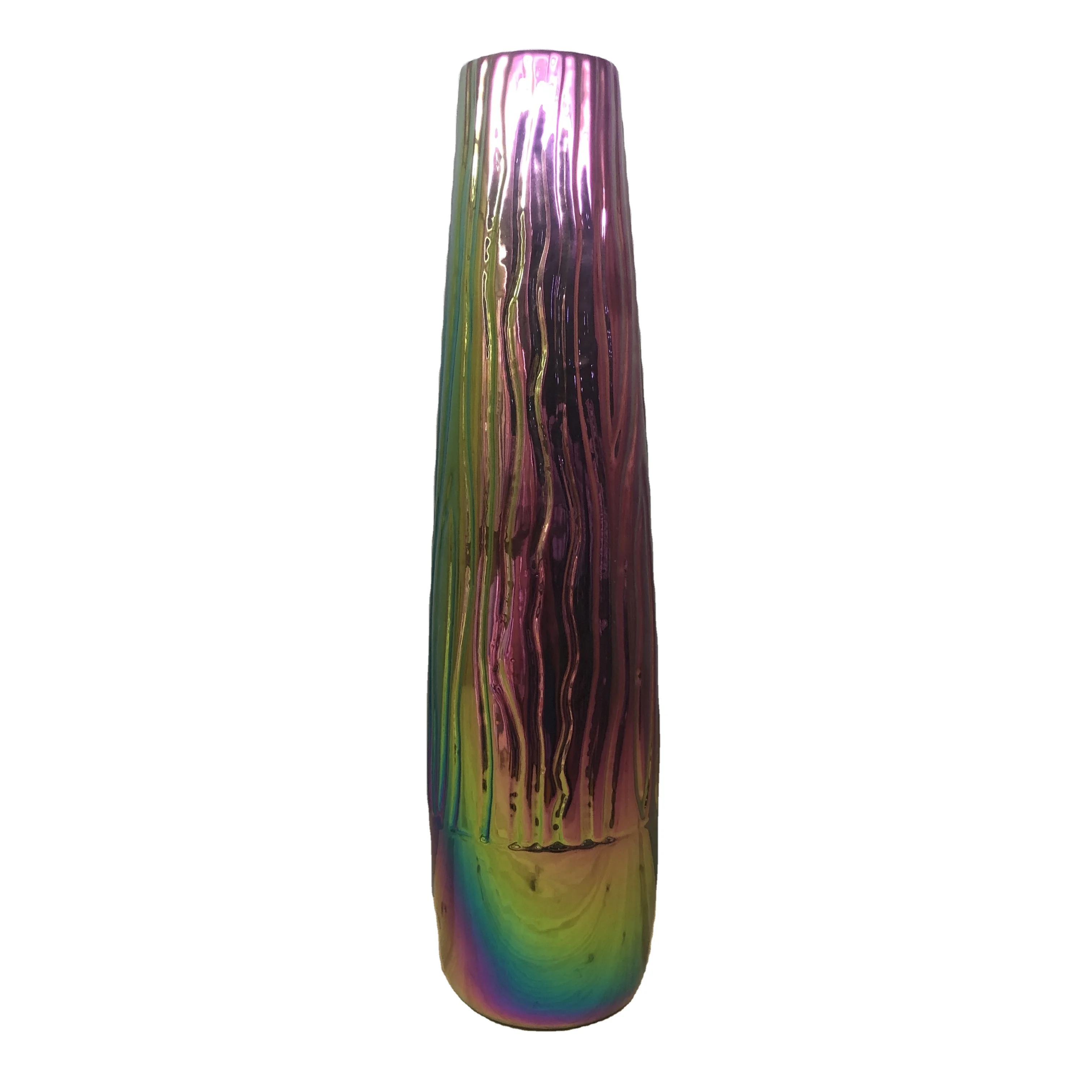 Chinese ceramic daily necessities electroplated colorful vase with simple wood grain vase
