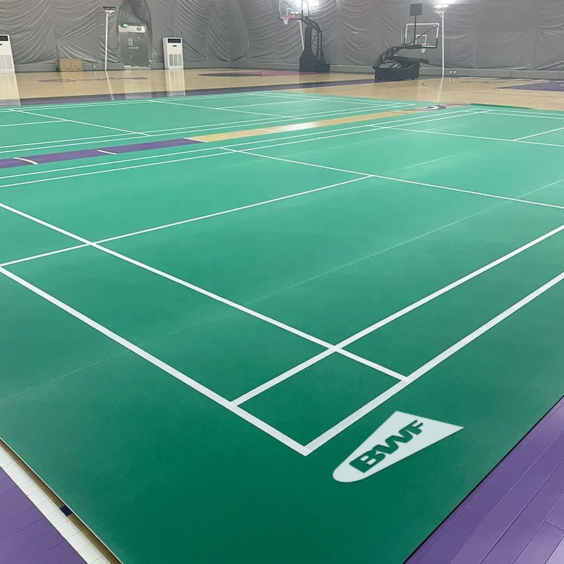 PVC badminton mat court indoor floor factory directly sell BWF approved badminton carpet roll up vinyl sports flooring mat