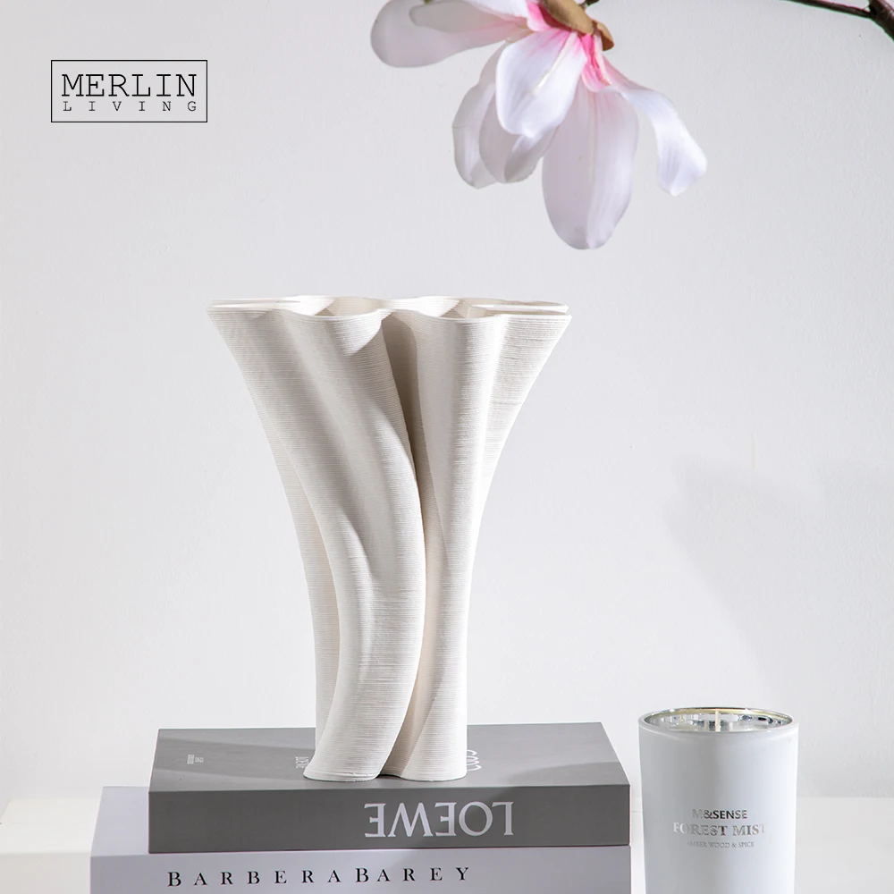 Merlin Living 3D Printing Vase White Vase Outdoor Roll Bouquet Wedding Vase For Chaozhou Ceramic Factory Wholesale Custom OEMODM