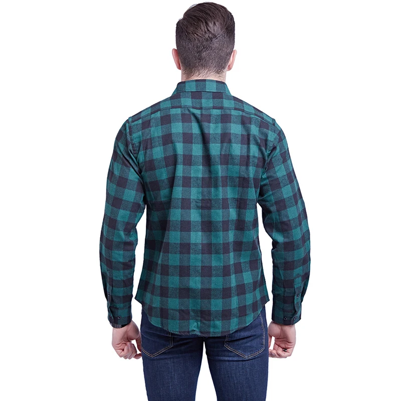 Custom Mens Casual 100 Cotton Plaid Flannel Button Down Shirt Double Pockets Dress Shirts Long Sleeve Formal