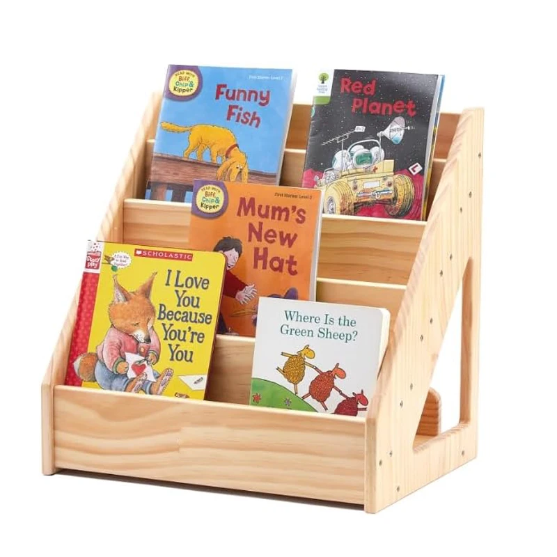 Книжная полка Montessori для малышей От 1 до 5 лет детская книжная с ручкой и антинаклонным устройством детский книжный шкаф