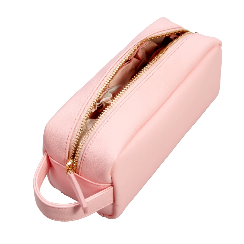 Women Pink PU Leather Quilted Travel Toiletry Bag lagy makeup bag