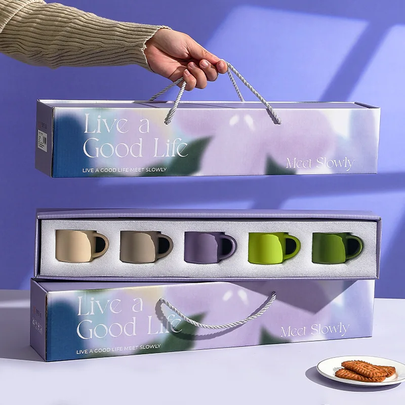 Modern Style Kitchen Dec Porcelain Coffee Mugs Set of 5 With Gift Box Packing