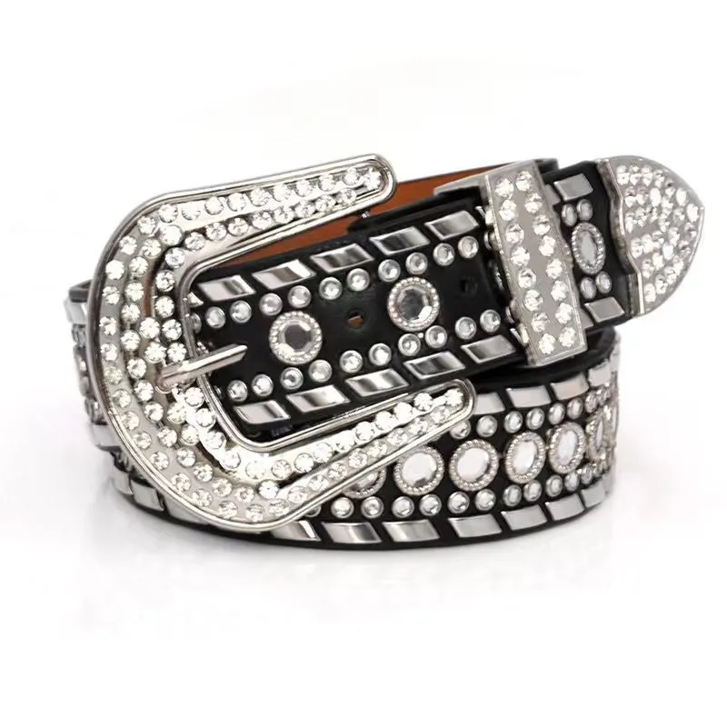 Custom western cowboy  rockstar PU leather crocodile pattern belts designer big buckles bling belt rhinestone men