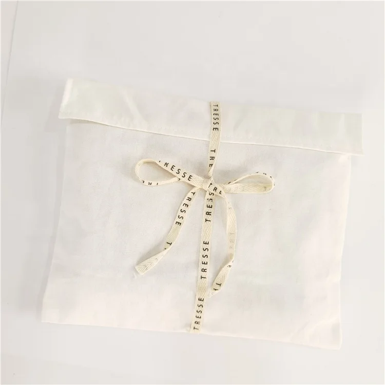 Costom Logo Printing White Envelope Cotton Canvas Clothes Pillow Pouch Bag With Cotton Bow Envelope Dust Pouch